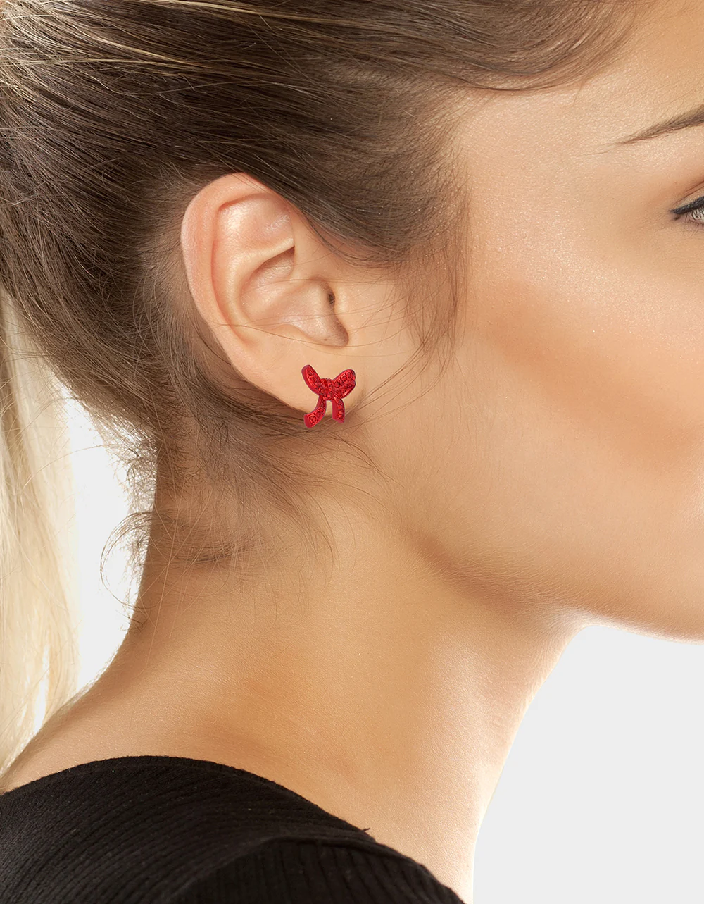 BOW STUD EARRINGS RED - Image 4
