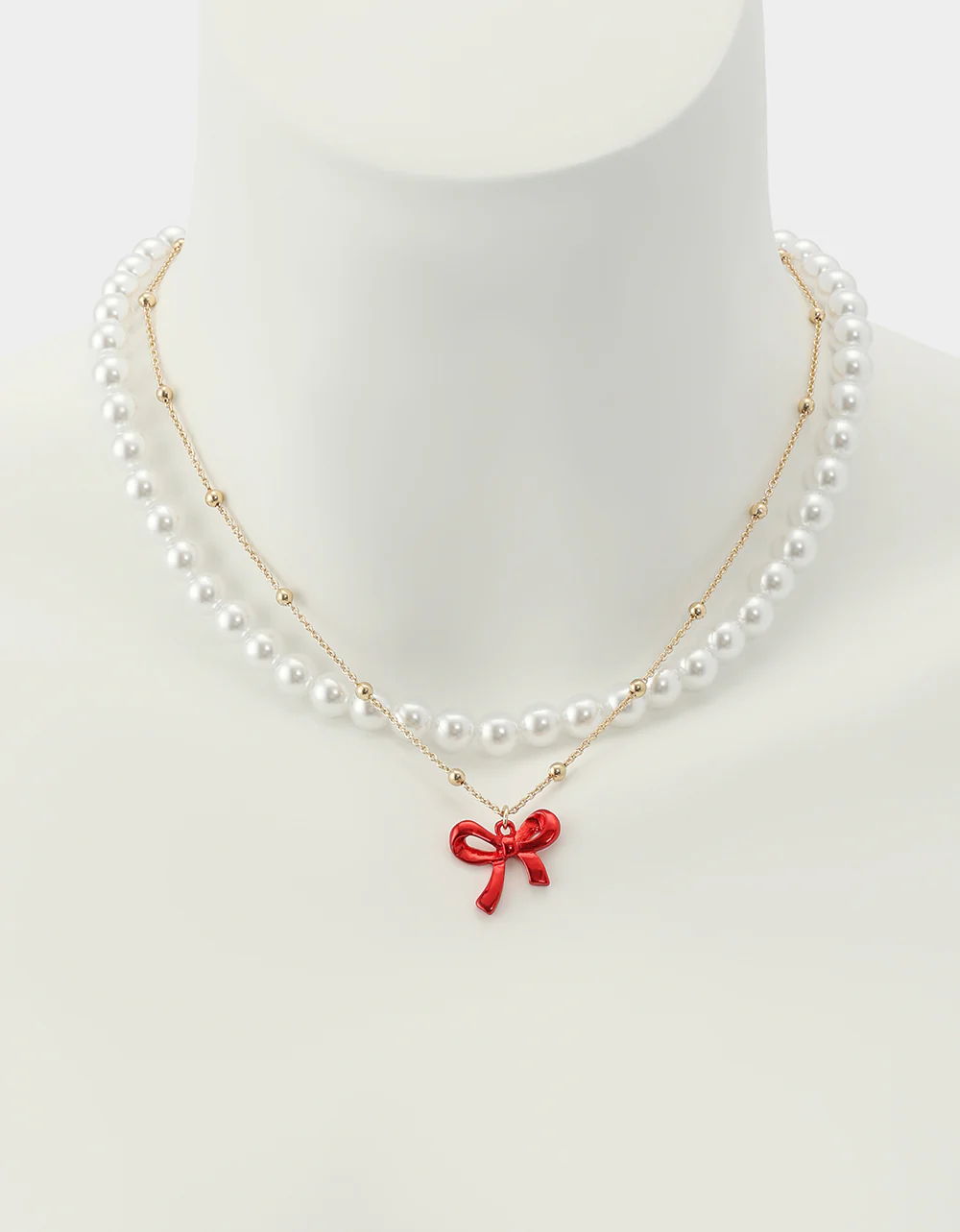 PEARL BOW NECKLACE SET RED - Image 5