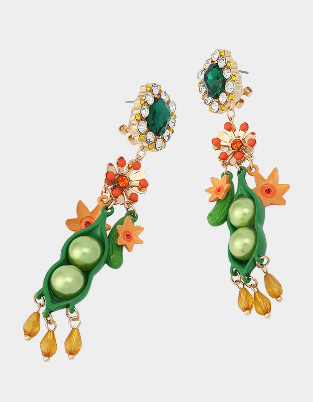 PEA CRYSTAL DOUBLE DROP EARRINGS MULTI - Image 3