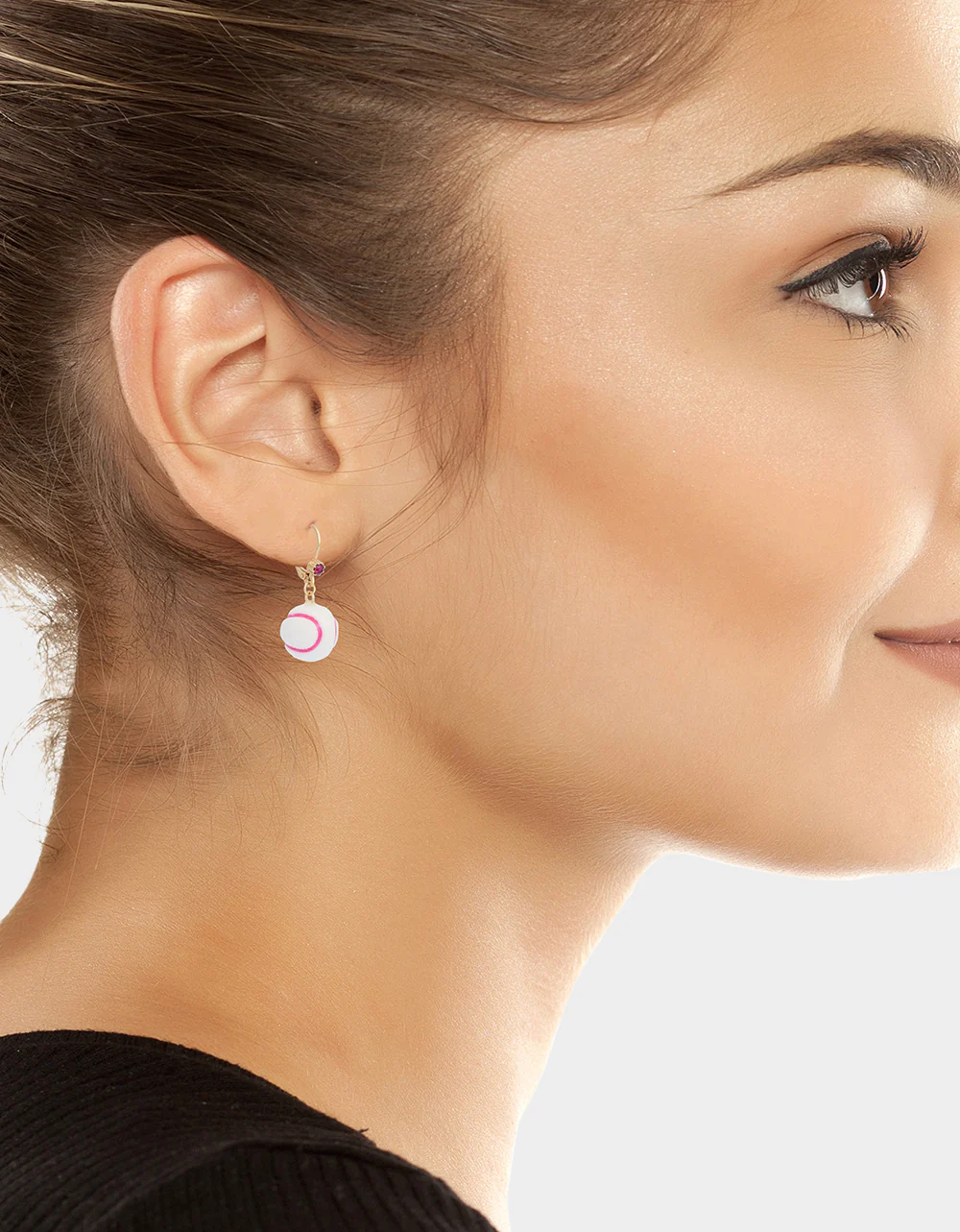BASEBALL LEVER BACK EARRINGS WHITE - Image 3