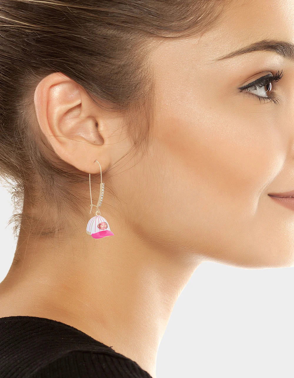 BASEBALL HAT SHEPHERD HOOK EARRINGS PINK - Image 3