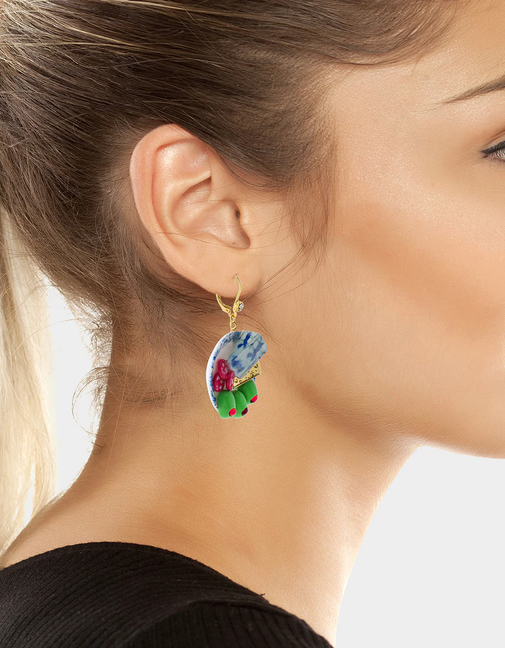 CHEESE PLATE EARRINGS BLUE - Image 3