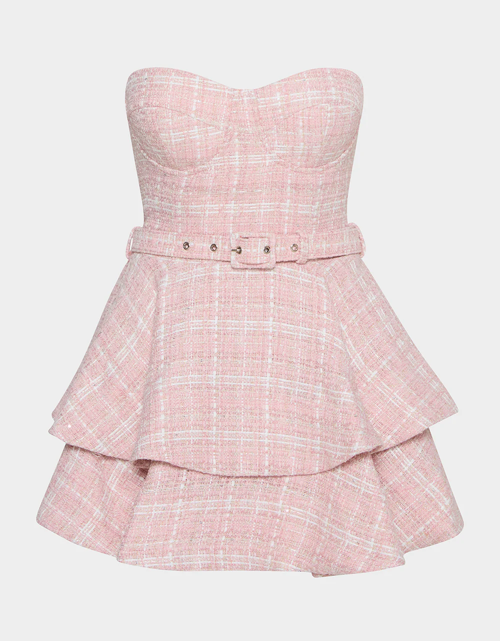 BELTED TWEED DRESS POWDER PINK - Image 2