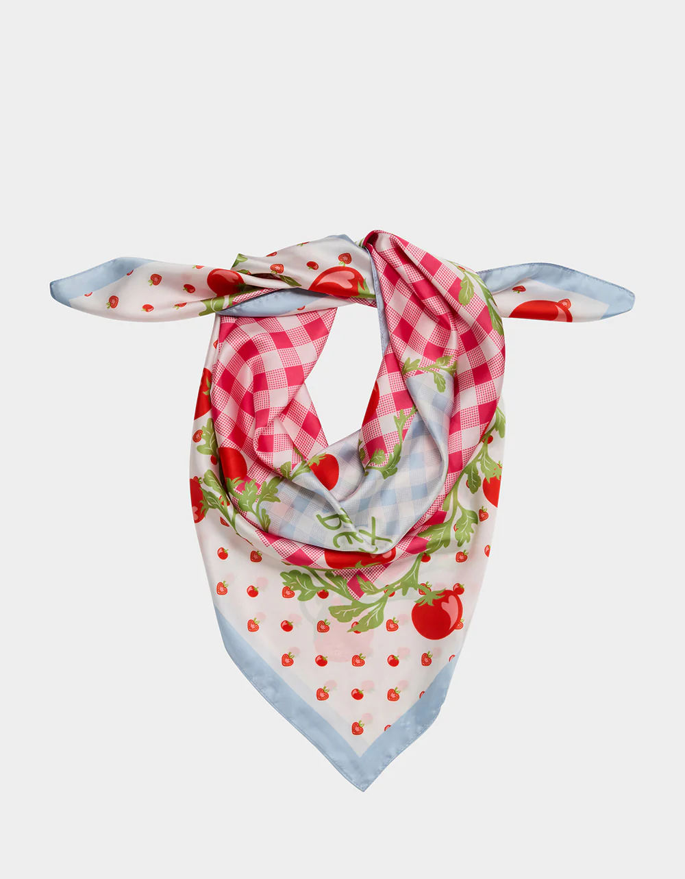 TOMATO GINGHAM SQUARE SCARF 35" x 35" RED BLUE - Image 3