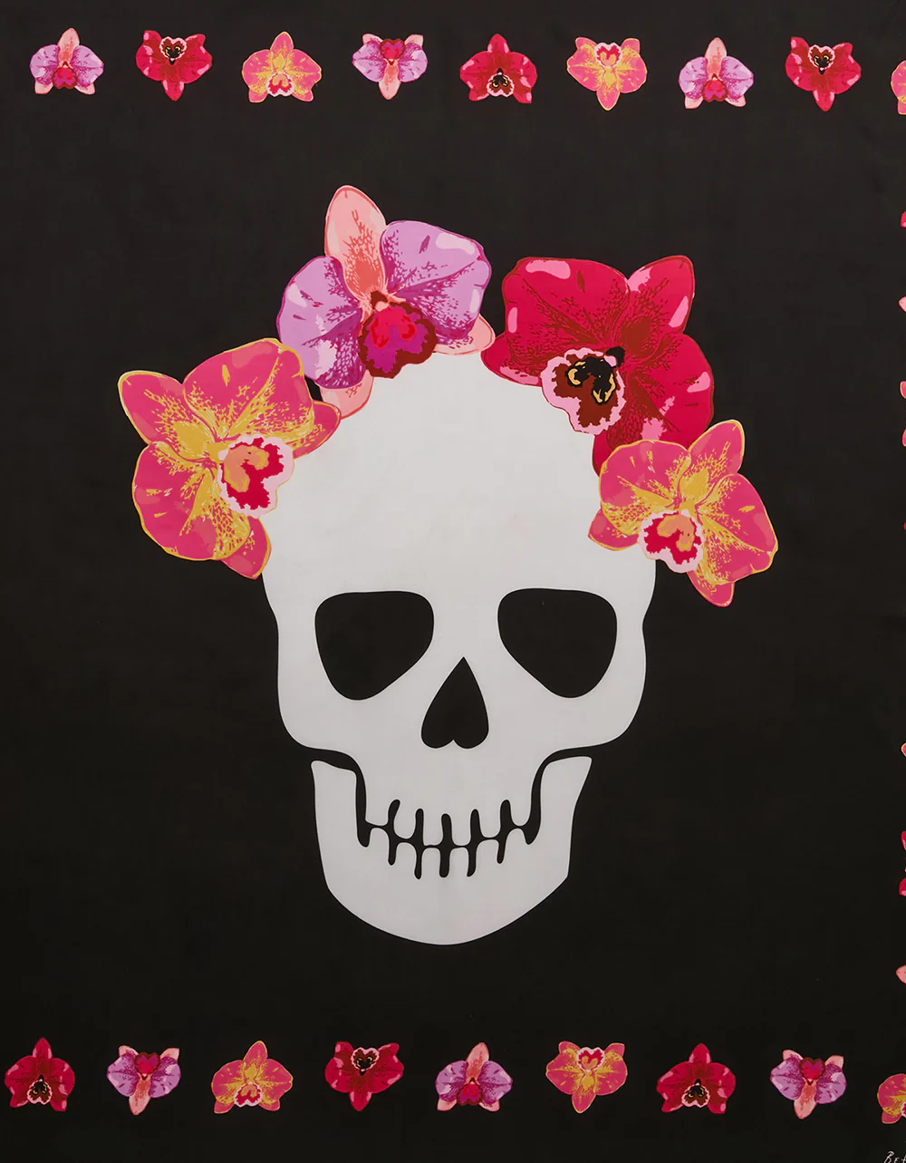 FLORAL SKULL SQUARE 35" X 35" SCARF BLACK - Image 3
