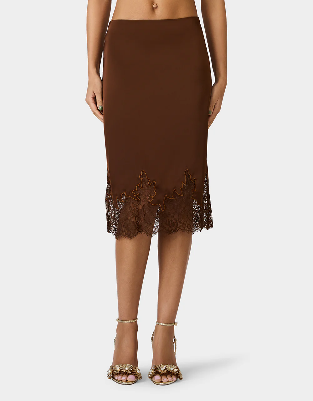 LACE SLIP SKIRT BROWN - Image 3