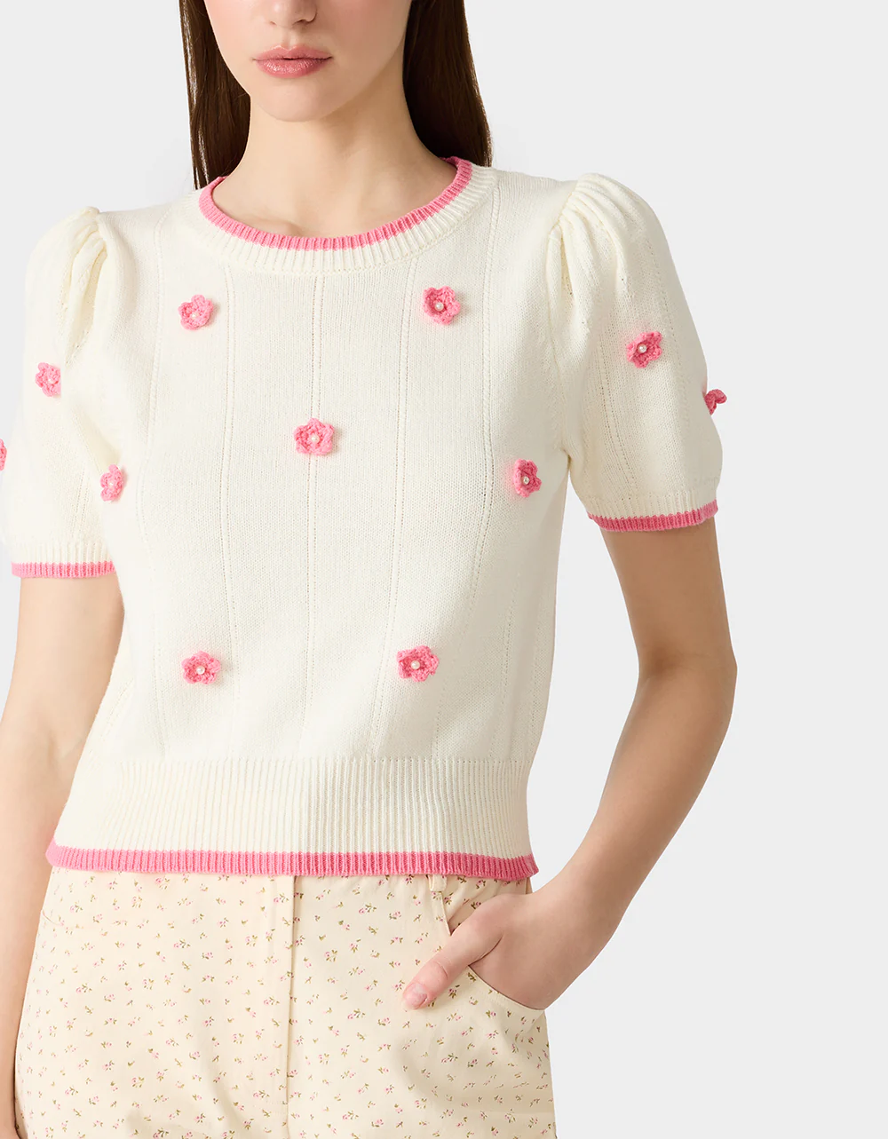 PETAL POP KNIT TOP OFF WHITE - Image 3